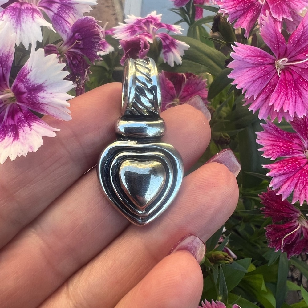 Costume Silver-tone & Gold-tone Heart With Black Outline Pendant ๐ - Picture 1 of 13